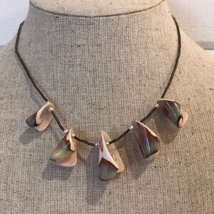 Sea Shell Necklace Silver with Faux Pearls EUC